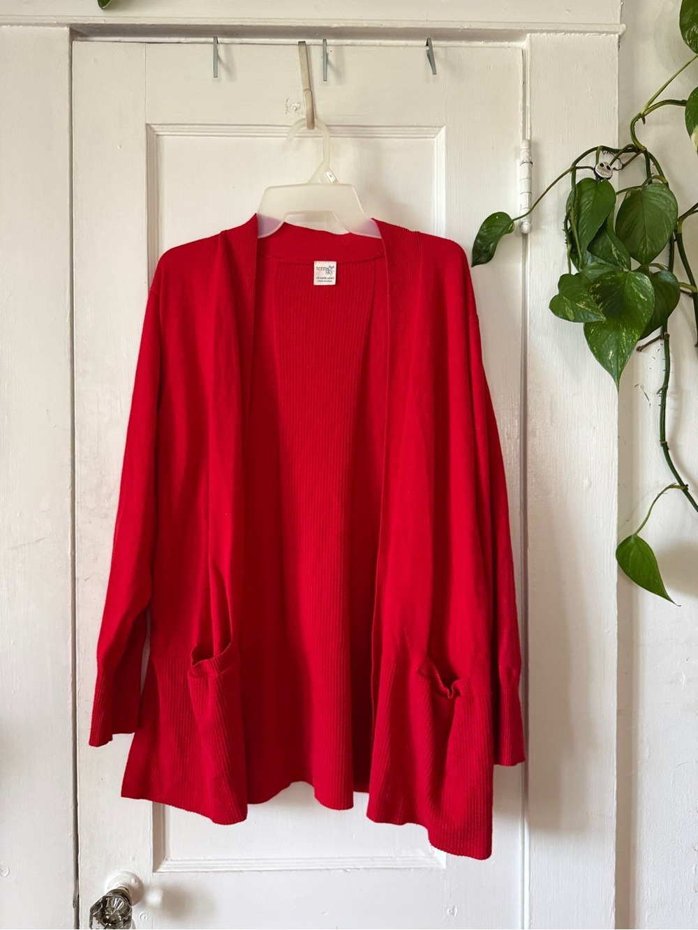 Terra & Sky Red Open-Front Women’s Cardigan 1X
